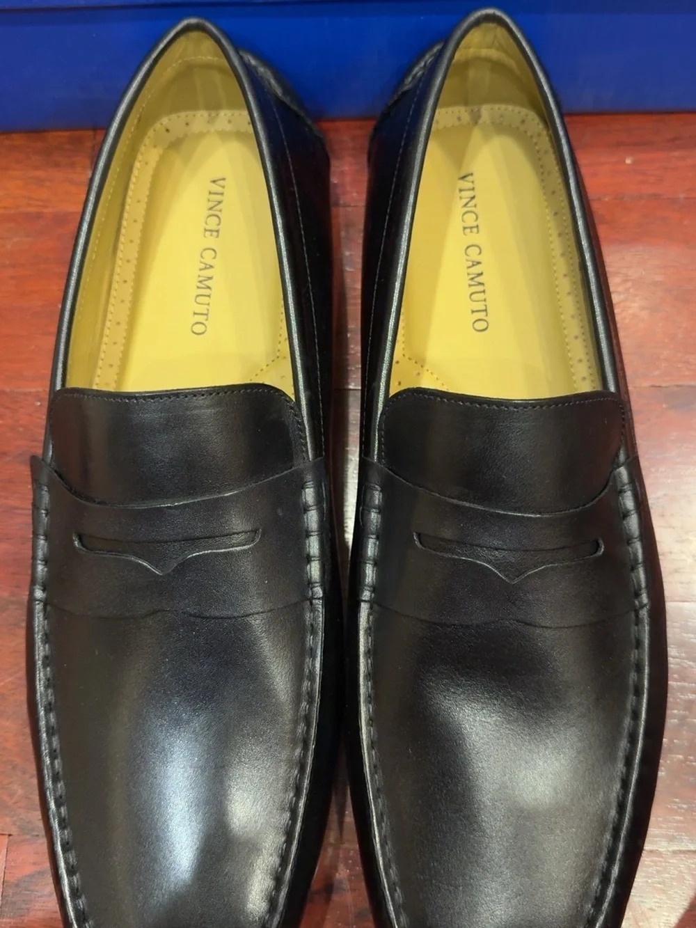 Vince Camuto Black Leather Penny Loafers
